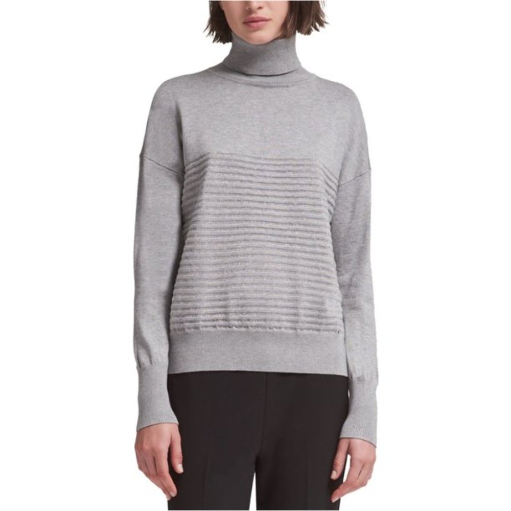 DKNY Metallic Striped Turtleneck Pullover Sweater Women Size Large